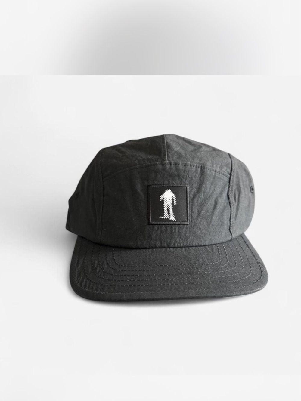 Unbranded Black Five-Panel Cap with White Pixel Patch
